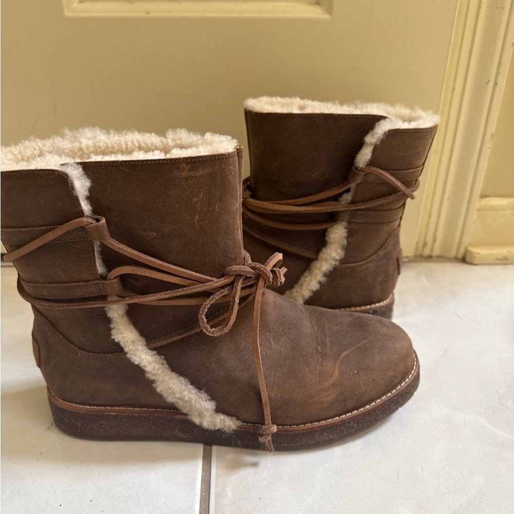 UGG Brown Ankle Boots with Shearling Lining